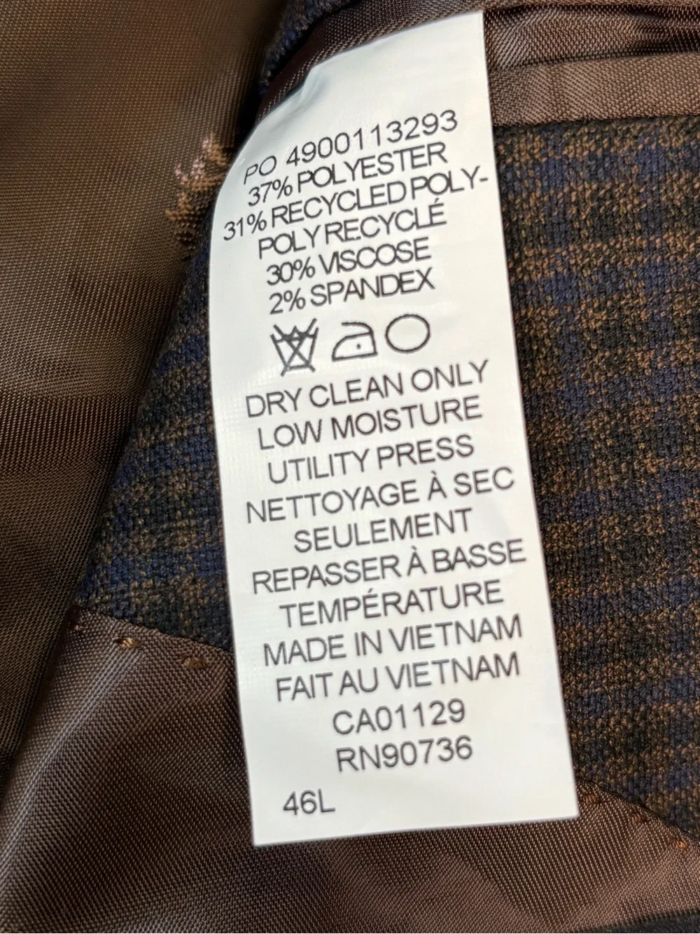 Lauren Ralph Lauren Mens Blazer 46L Brown Blue Plaid Stretch Two Button Sport Co